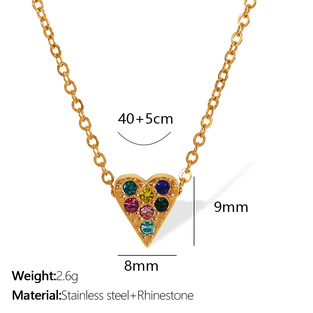 1 Piece Simple Series Simple Heart Stainless Steel  Gold Color Rhinestone Women's Pendant Necklaces 